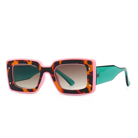 Lunettes de Soleil Rétro Carrées à Monture Épaisse pour Femmes Protection UV400 Rivets Décoratifs Verres Dégradés