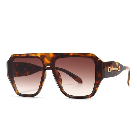 Retro Oversize Quadratische Sonnenbrille UV400 Farbverlauf Kunststoffrahmen Mode Brille Mit Metalldekor Unisex