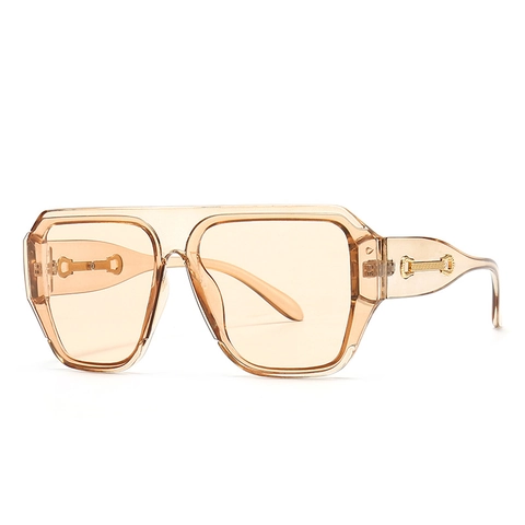Retro Oversize Quadratische Sonnenbrille UV400 Farbverlauf Kunststoffrahmen Mode Brille Mit Metalldekor Unisex