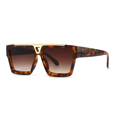 Quadratische Übergroße Sonnenbrille Retro Fashion PC Metallrahmen V Dekoration UV400 Schutz Herren Damen