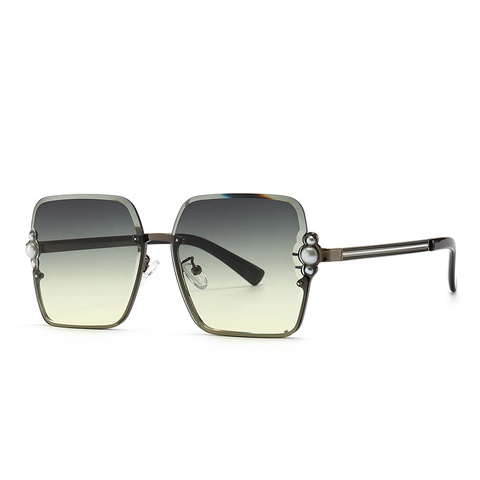 Oversize Quadratische Sonnenbrille Mit Metallrahmen Künstliche Perlen Inlay Vintage Mode UV400 Verlaufsgläser Für Damen