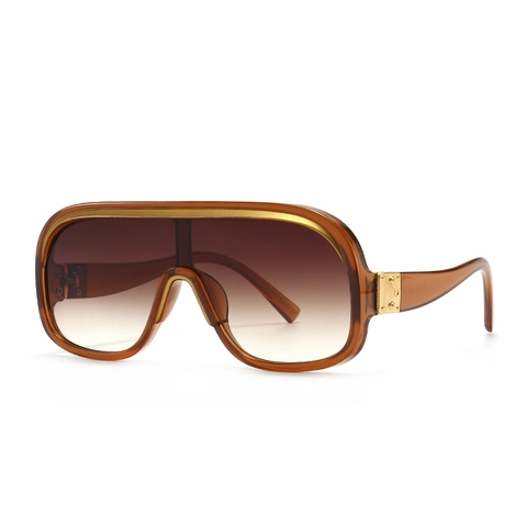 Oversized Shield Sonnenbrille Damen Herren Retro Flat Top Einteilige Sonnenbrille Mit Gold Metall Nieten UV400 PC Glas Mode Brillen