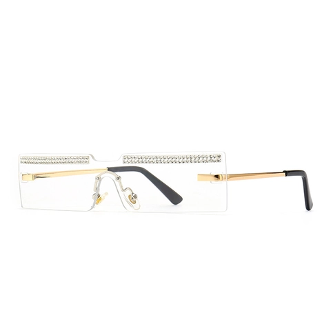 Fashion Rimless Rectangular Sunglasses For Women Y2K Rhinestone Inlaid Metal Frame UV400 PC Lens Party Eyewear For Street Shot
