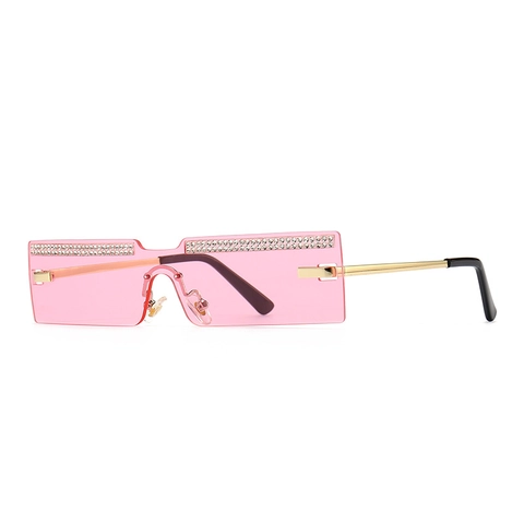 Fashion Rimless Rectangular Sunglasses For Women Y2K Rhinestone Inlaid Metal Frame UV400 PC Lens Party Eyewear For Street Shot