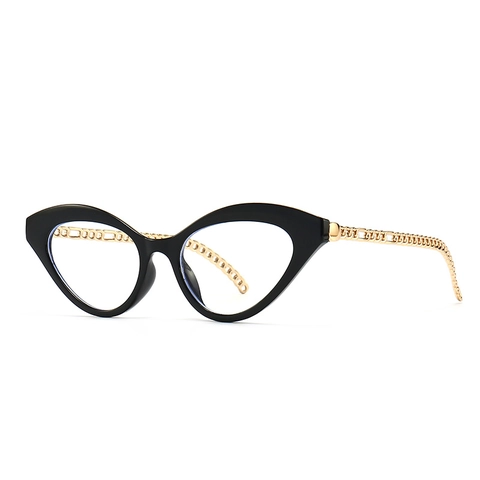 Retro Cat Eye Anti Blue Light Glasses For Women Fashion Metal Chain Temple PC Frame UV400 Computer Optical Eyewear