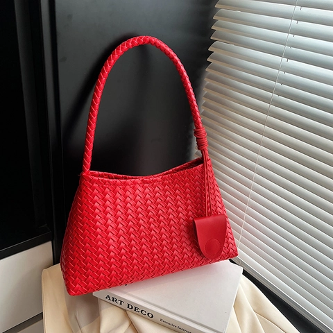 Woven PU Leather Underarm Bag Fashion Retro Hobo Shoulder Handbag For Women Spacious Capacity Simple Commuting Style