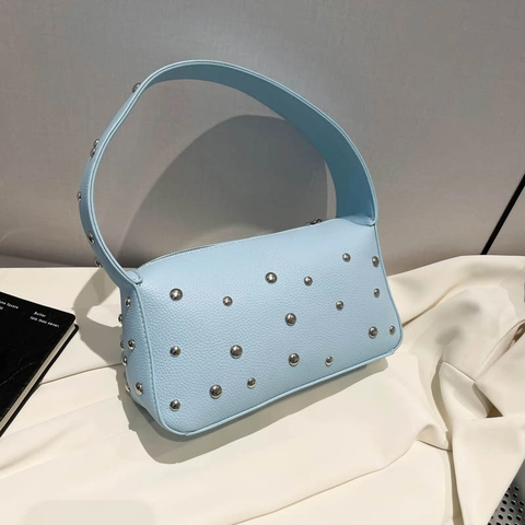 Borsa Sottobraccio Da Donna In Pelle PU Borchie Retro Borsa A Spalla Versatile Moda Baguette Borsetta