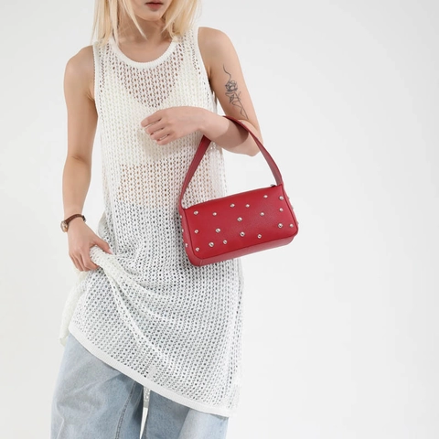 Borsa Sottobraccio Da Donna In Pelle PU Borchie Retro Borsa A Spalla Versatile Moda Baguette Borsetta