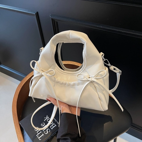 Borsa A Tracolla In Pelle PU Lucida Con Fiocco Forma Dumpling Borsa A Mano Stile Coreano Versatile Per Donne Moda
