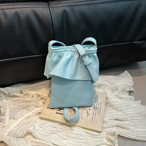 Borsa Cellulare Tracolla Con Volant Pieghettata Pelle PU Motivo Lychee Tracolla Regolabile Chiusura Magnetica Borsa Quadrata