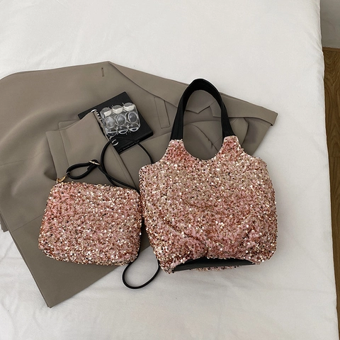 Sequin Handtasche Große Kapazität Eimer Tote Und Beutel Tasche Funkelnd Mode Pendler Party Glamourös Glänzend Damen