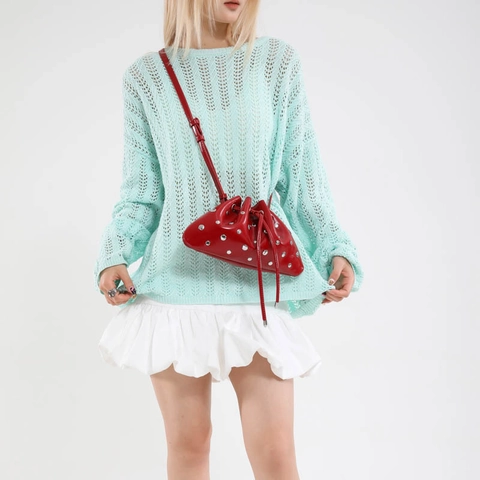 Sac Seau Riveté Femmes PU Cuir Cordon Coulissant Sac Nuage Plissé Réglable Épaule Bandoulière Mode Main