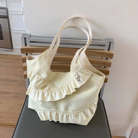 Große Kapazität Rüschen Falten Tote Bag Nylon PU Lässig Achseltasche Schultertasche Für Frauen Pendeln