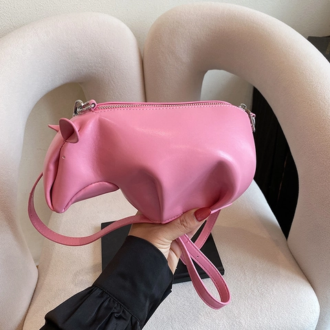 Women Animal Shaped Crossbody Bag Hippo Rhino PU Leather Creative Small Shoulder Purse Versatile Street Trend Fashion
