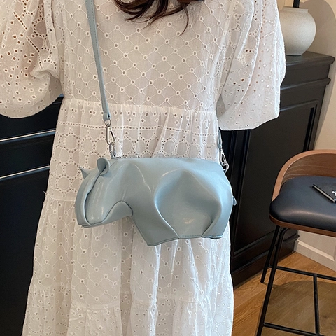 Women Animal Shaped Crossbody Bag Hippo Rhino PU Leather Creative Small Shoulder Purse Versatile Street Trend Fashion