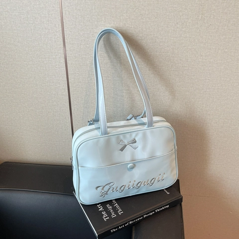 Damen PU Leder Tragetasche Schleife Stickerei Große Kapazität Vordertasche Koreanischen JK Stil Umhängetasche Student Handtasche