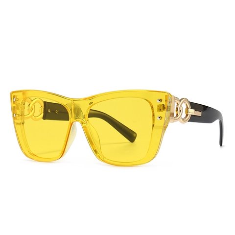 Mode Damen Sonnenbrille Großer Rahmen UV400 Schutz Vintage Cat Eye Quadratische Metallkette Bügel Luxus Streetwear