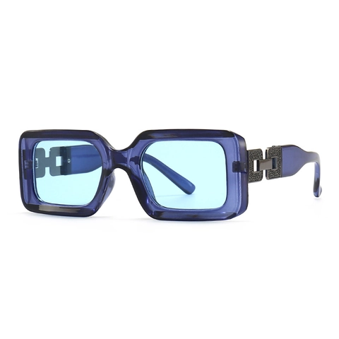 Vintage Rectangle Sunglasses Women UV400 Protection Trendy Jelly Color PC Frame Metal Decor INS Style Eyewear