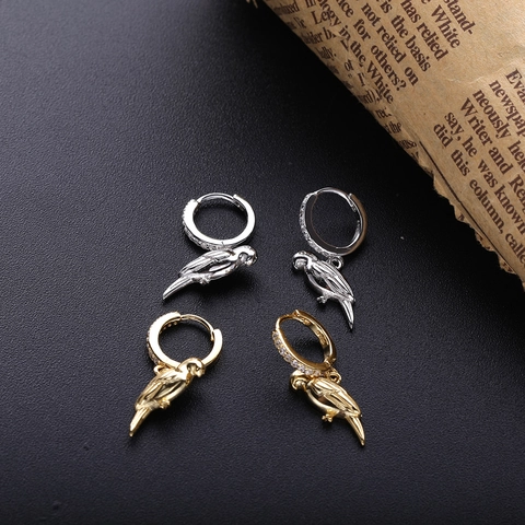 Orecchini A Cerchio Con Pendente A Forma Di Pappagallo Con Zirconia Argento Sterling 925 Gioielli Eleganti