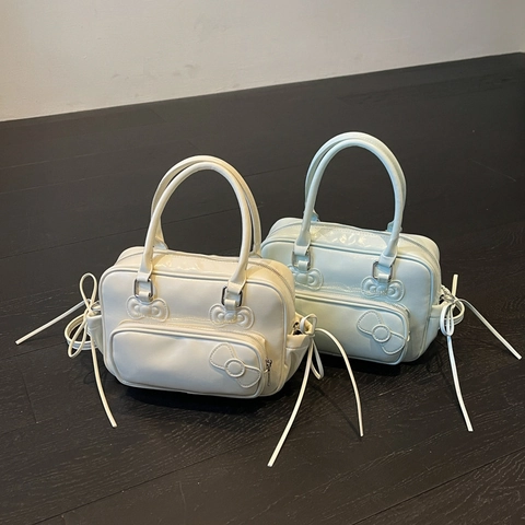 Japanese Fashion PU Leather Handbag With Bowknot Large Capacity Commuter Shoulder Bag Multi-Way Carry Cute Style Women
