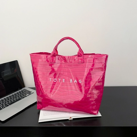 Borsa Tote Da Donna Grande Capacità Motivo Coccodrillo Pelle PU Lucida Moda Street Style Borsa A Mano