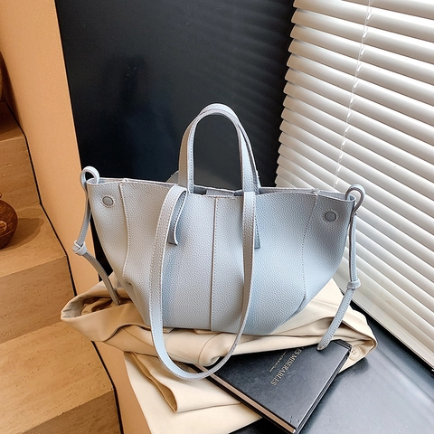 Large Capacity Tote Bag For Women PU Leather Pebbled Grain Commuter Shoulder Bag With Side Tie Detail Elegant