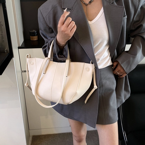 Large Capacity Tote Bag For Women PU Leather Pebbled Grain Commuter Shoulder Bag With Side Tie Detail Elegant