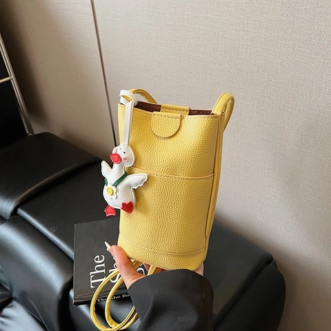 Borsa A Tracolla Per Cellulare Da Donna Pelle PU Texture Litchi Piccola Borsa Quadrata Verticale Con Pendente A Anatra