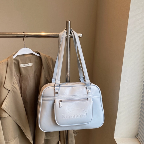 Japanese Style JK School Tote Bag Glossy PU Leather Large Capacity Shoulder Bag Commuting Handbag For Women Minimalist