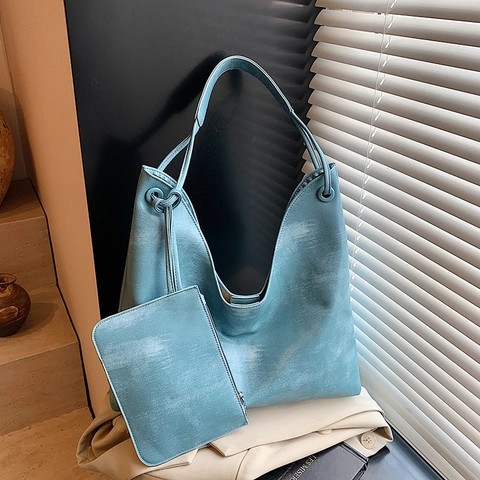 Große Kapazität PU Leder Shopper Damen Vintage Hobo Schultertasche Und Innentasche Einfache Pendler Handtasche