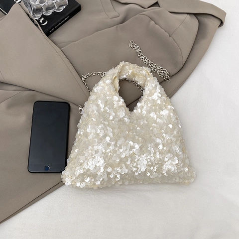 Glinsterende Pailletten Handtas Dames Metalen Ketting Driehoekige Schoudertas Avondfeest Stijl Chique