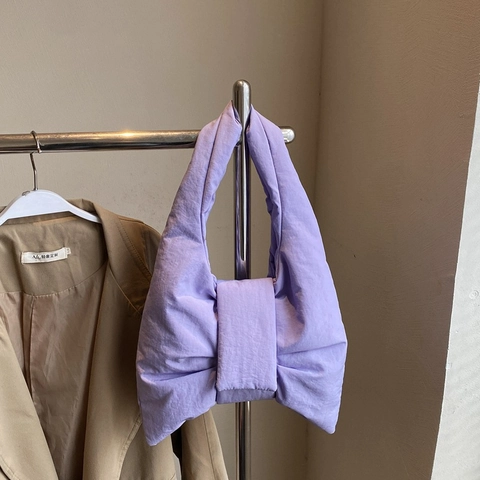 Borsa A Tracolla Imbottita Da Donna In Nylon Trapuntato Con Design A Fiocco Versatile E Chic