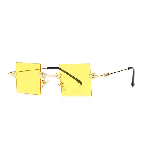 Moderne Randlose Quadratische Sonnenbrille Für Damen Mode UV400 PC Gläser Gold Metallbügel Retro Street Fotografie Stil Brille