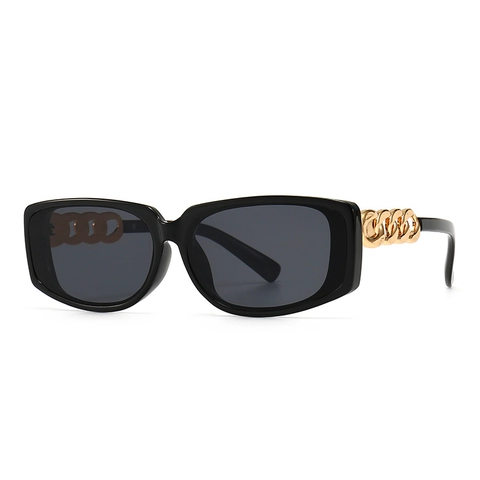Retro Rectangle Sunglasses Women UV400 Protection PC Frame Metal Chain Temple Fashion Eyewear Trendy Ins Style