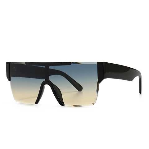 Damen Übergroße Quadratische Shield Sonnenbrille PC Rahmen PC Gläser UV400 Schutz Einteiliges Flaches Top Gradient Trend