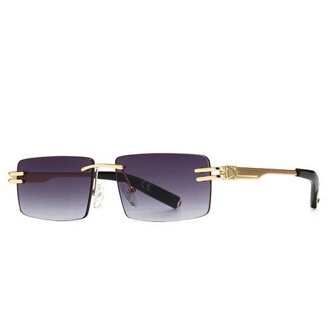 Rimless Sunglasses Metal Frame UV400 Gradient Square Rectangular Retro Fashion Eyewear For Men Women