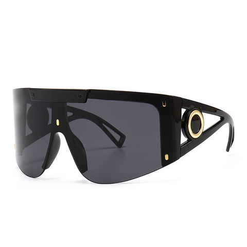 Gafas De Sol Shield Sobredimensionadas Montura PC De Una Pieza Vintage Protección UV400 Decoración Metal Dorado Para Mujeres Hombres
