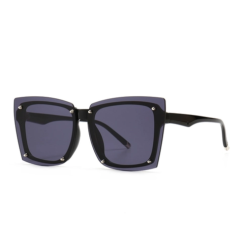 Fashion Oversized Square Sunglasses UV400 Protection PC Lens Plastic Frame Rivet Decor Punk Hip Hop For Women Men