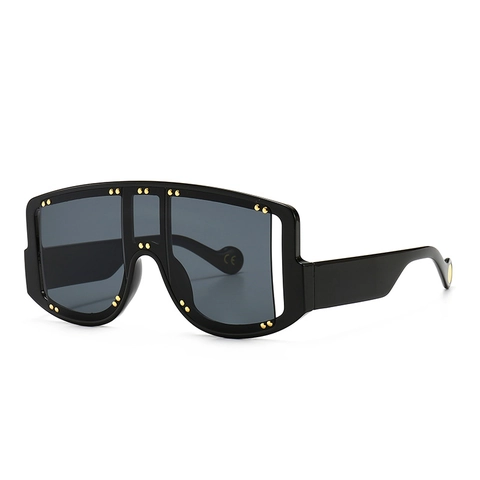 Modern Oversized Mask Shield Sunglasses For Women Men Rivet Studded Flat Top Sunglasses UV400 PC Frame Wide Temple Luxury Shades Eyewear