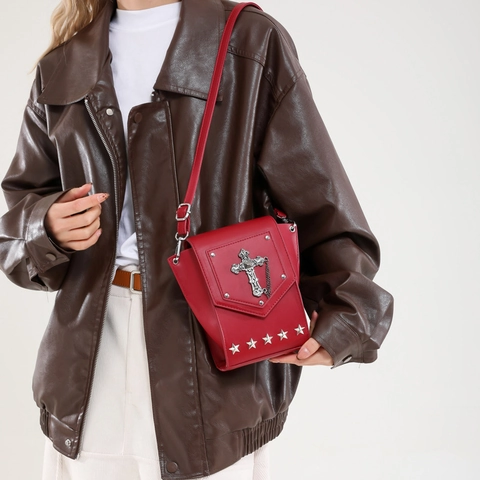 Borsa A Tracolla Gotica In Pelle PU Con Croce E Borchie A Stella Punk Piccola Borsa A Spalla Da Donna