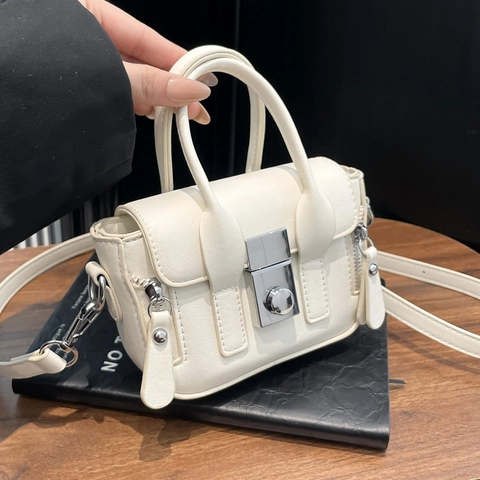 Mini Satchel Crossbody Bag PU Leather Silver Hardware Top Handle Side Zippers Trendy Niche Chic For Women