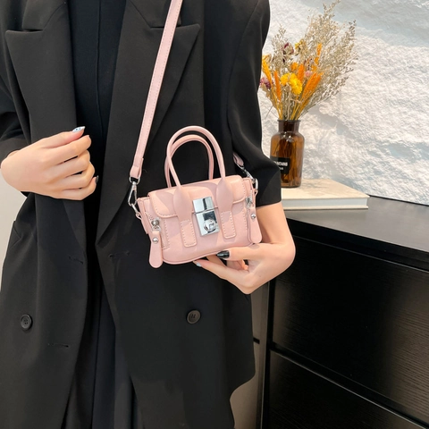 Mini Satchel Crossbody Bag PU Leather Silver Hardware Top Handle Side Zippers Trendy Niche Chic For Women