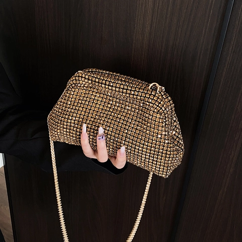 Bolso De Noche Brillante Con Pedrería Para Mujer Cartera De Mano Tipo Nube Con Correa De Cadena Metálica