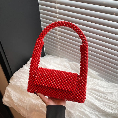 Handgefertigte Handtasche Aus Acrylperlen Für Damen Glänzende Gewebte Unterarmtasche Vintage Funkelnde Abendparty Tote