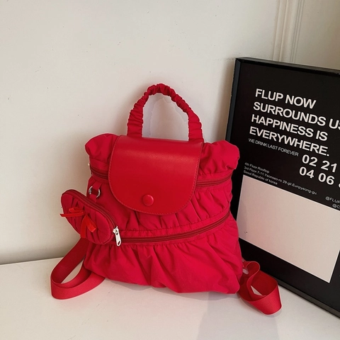 Sac à Dos en Nylon à Volants pour Femmes Mode Cartable Scolaire Coréen Avec Mini Pendentif Texture Nuage Sac à Dos Léger