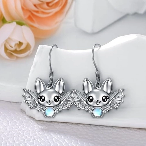Süße Fledermaus Ohrhänger Mit 925 Sterling Silber Ohrstecker Vintage Mondstein Halloween Schmuck Für Damen Filigran