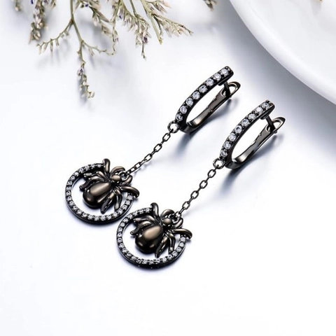 Orecchini Pendenti Ragno Gotico Rame Con Zircone Gioielli Halloween Nero Scuro Per Donne