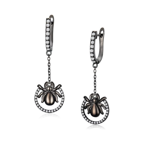Orecchini Pendenti Ragno Gotico Rame Con Zircone Gioielli Halloween Nero Scuro Per Donne