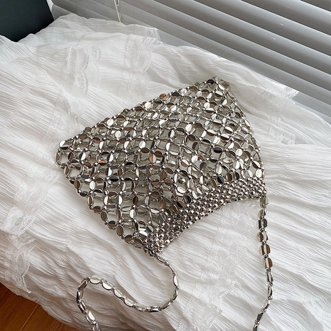 Dames Niche Handgekraalde Acryl Schoudertas Handgemaakte Parelweven Holle Onderarmtas Voor Feest Dagelijks Street Fashion