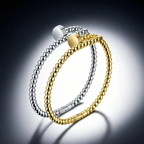 Brazalete Abierto de Acero Inoxidable Minimalista con Cuentas y Clavo para Mujer Estilo Industrial Joyería de Regalo